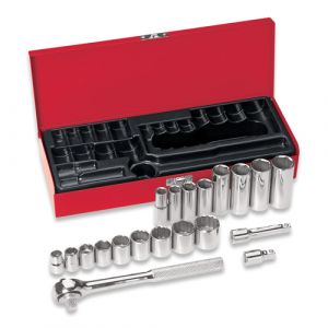 Klein Tools 65508 3/8'' Dr Standard/Deep Socket Wrench Set, 20-Pc