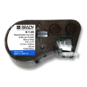 Brady M-11-498 Repositionable Vinyl Label, Black on White, 0.75