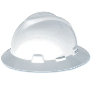 MSA 475369 V-Gard Slotted Full Brim Hat w/Fas-Trac III, White