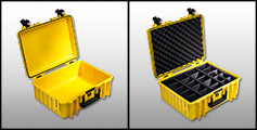 ArmaCase open empty yellow case and open yellow case with padded dividers